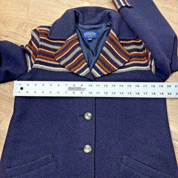 Pendleton Arroyo Coat Womens Small Navy Wool Blanket Stripe Southwestern Aztec - Picture 5 of 10